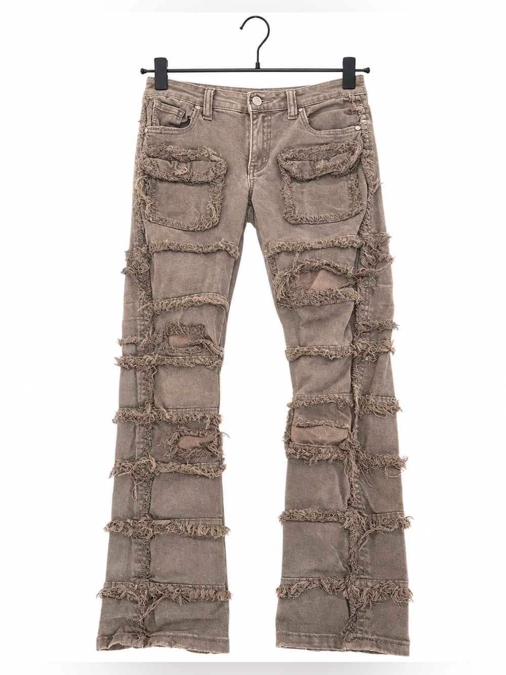 FWRD Denim Boys Size 10 Brown Patchwork Stacked Cargo Jeans